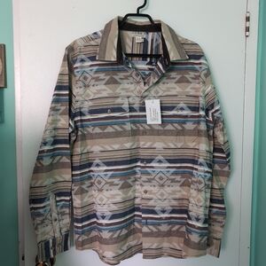 🍁Carbon2cobalt Men's Patterned Button Down- Beige and Blue